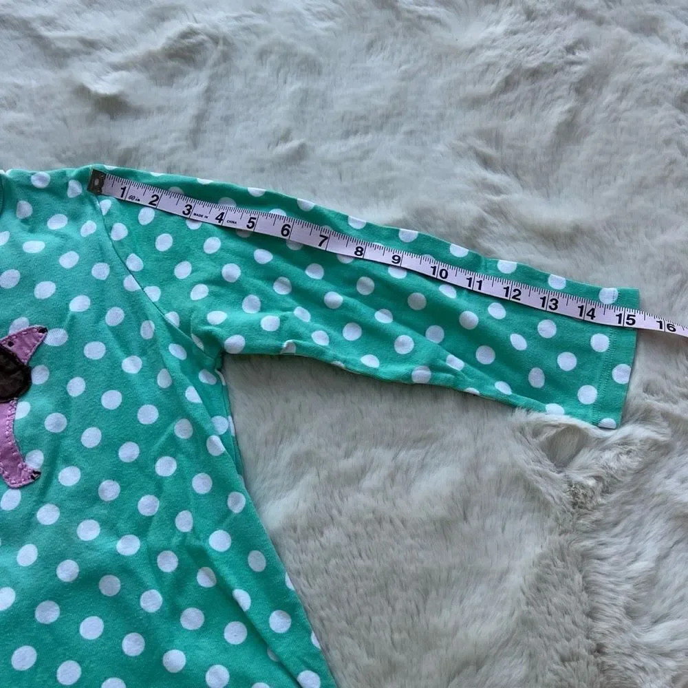 Mini Boden Long Sleeve Crew Neck T Shirt Polka Dot Dog Patch Pink Teal 9-10Y